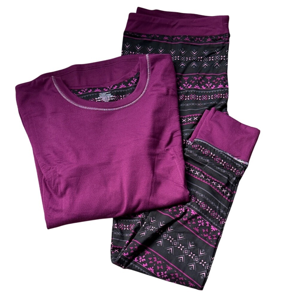 ClimateRight by Cuddl Duds‎ Womens Berry Purple Thermal Pajama Set XL